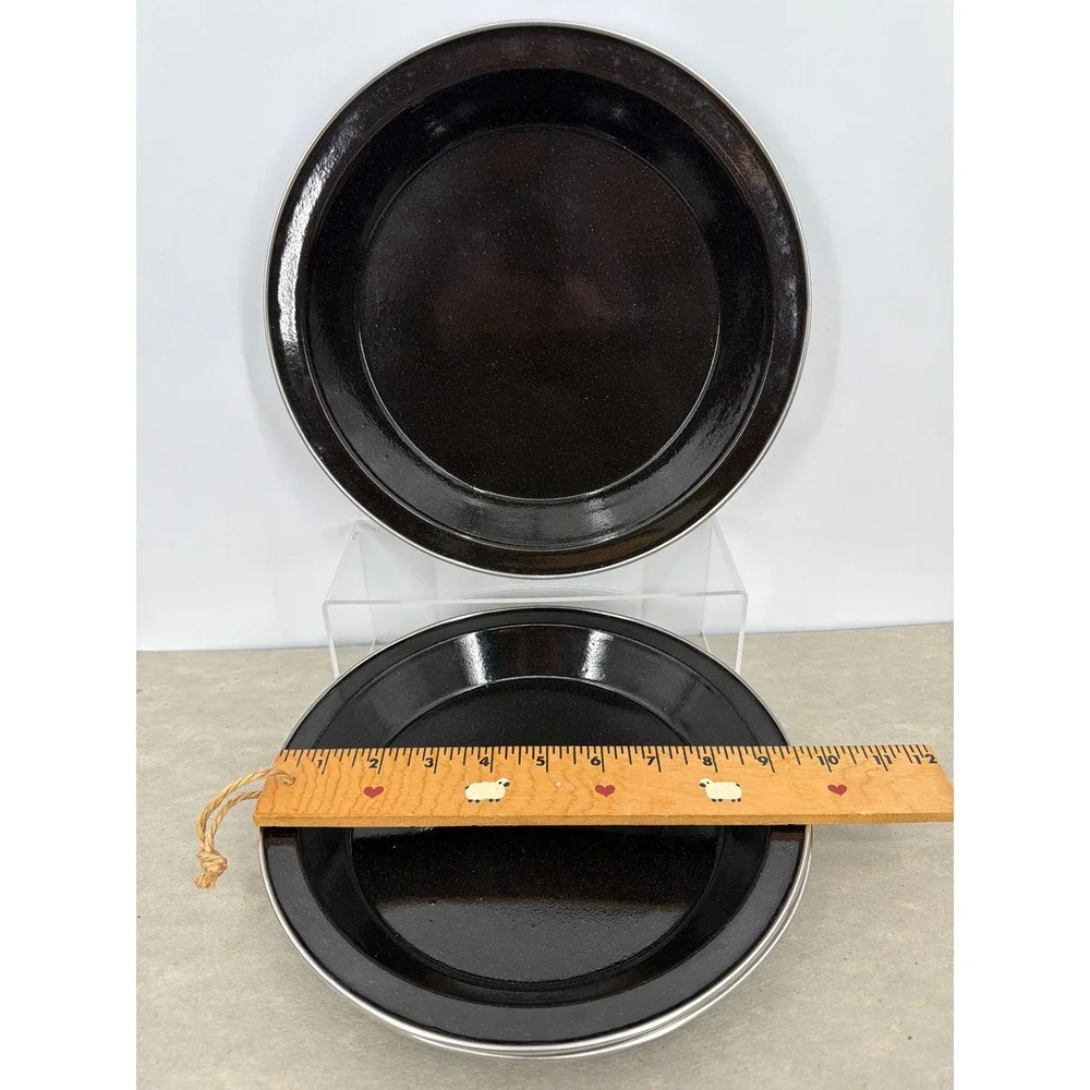 Vintage Black Enamelware Speckled Dinner Plates Set of 6‎ Farmhouse Camping 9